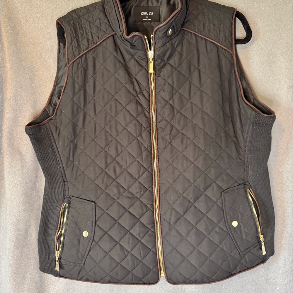 Black Quilted Vest with Gold Zipper by Active USA
